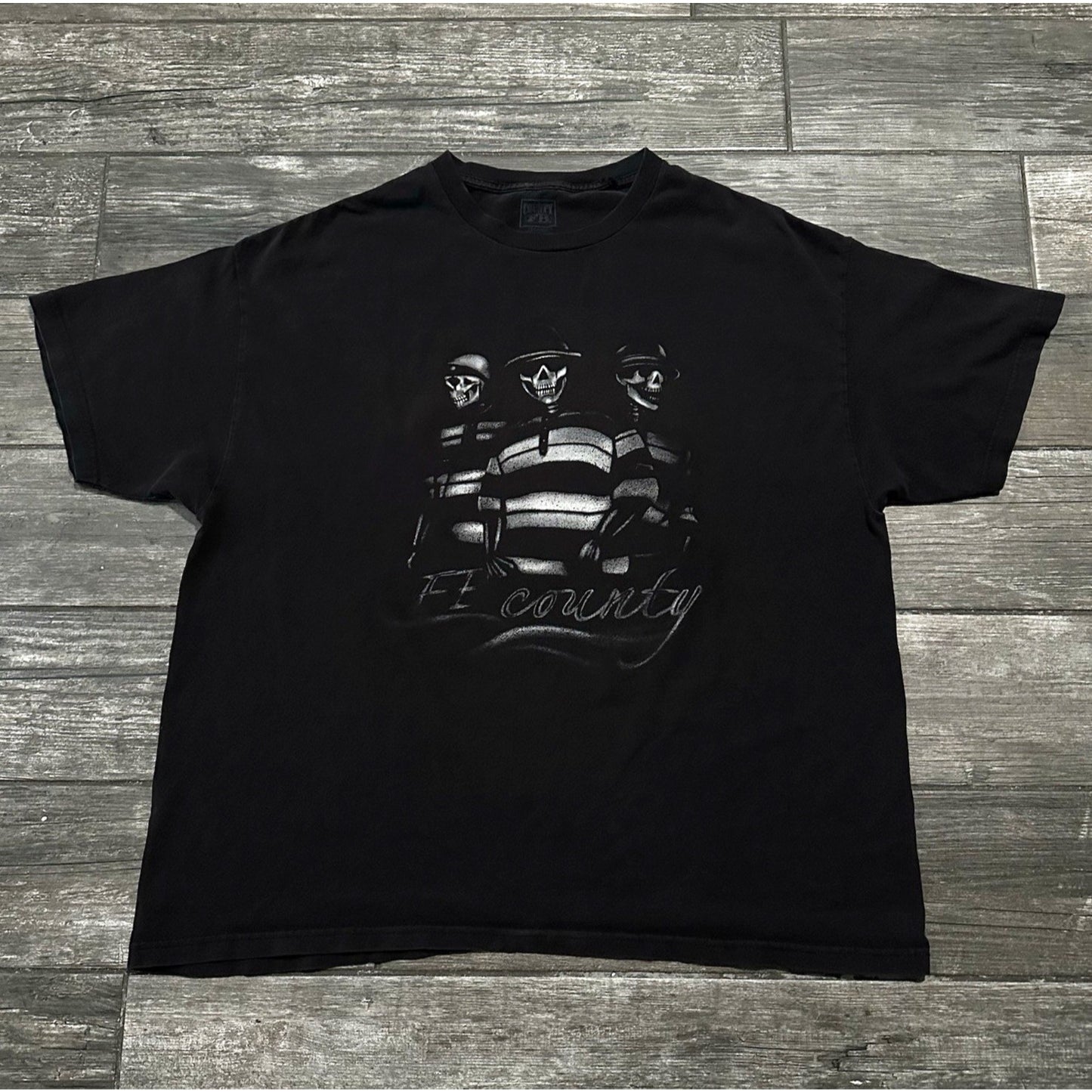 FB COUNTY CHICANO SKELETON LOWRIDER T-SHIRT BLACK FADED DISTRESSED SZ 2XL XXL Yesterday's Fits Clothing Fashion Vintage Streetwear Fashion Item