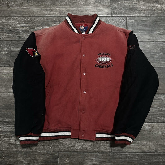 VTG REEBOK ARIZONA CARDINALS LETTERMAN VARSITY NFL BOMBER JACKET RED FADED SZ L Yesterday's Fits Clothing Fashion Vintage Streetwear Fashion Item