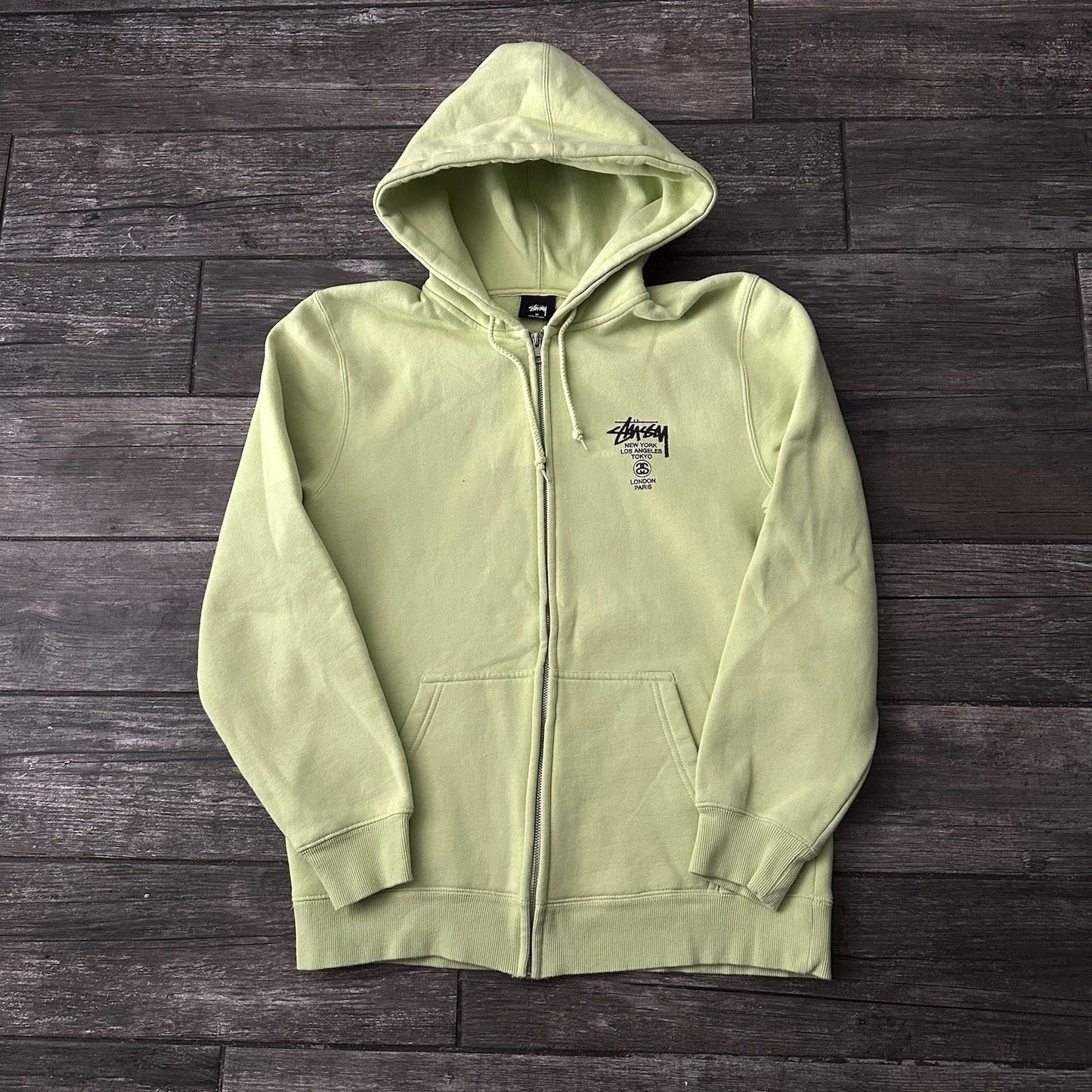 STUSSY CHAPTER STORE HIGHLIGHTER HEAVY FULL ZIP SWEATSHIRT HOODIE SURF SZ M Stussy Clothing Fashion Vintage Streetwear Fashion Item