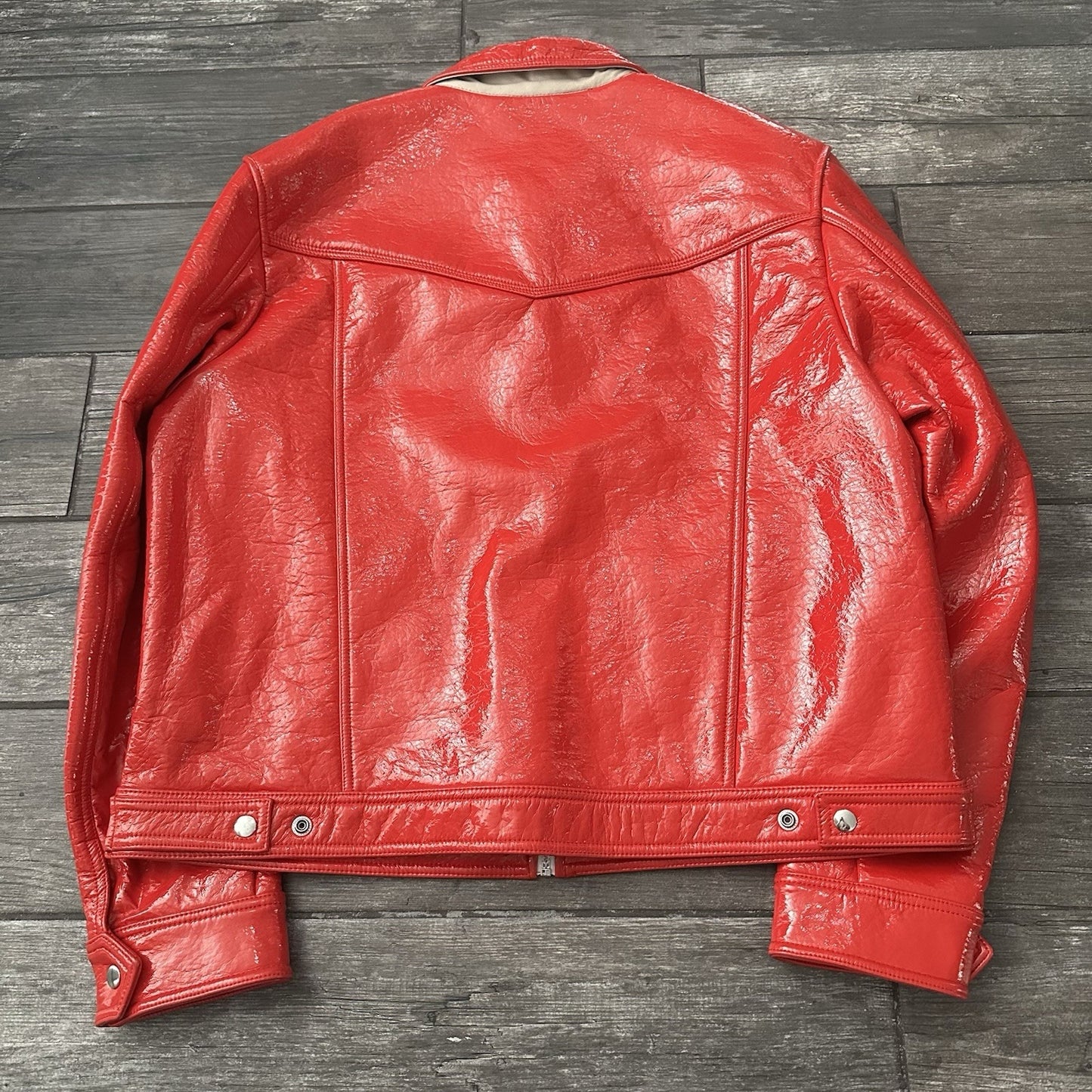 DIESEL J-LOU VINYL-EFFECT RED TRUCKER JACKET ZIP UP SZ 2XL FAUX LEATHER (J) Yesterday's Fits Clothing Fashion Vintage Streetwear Fashion Item