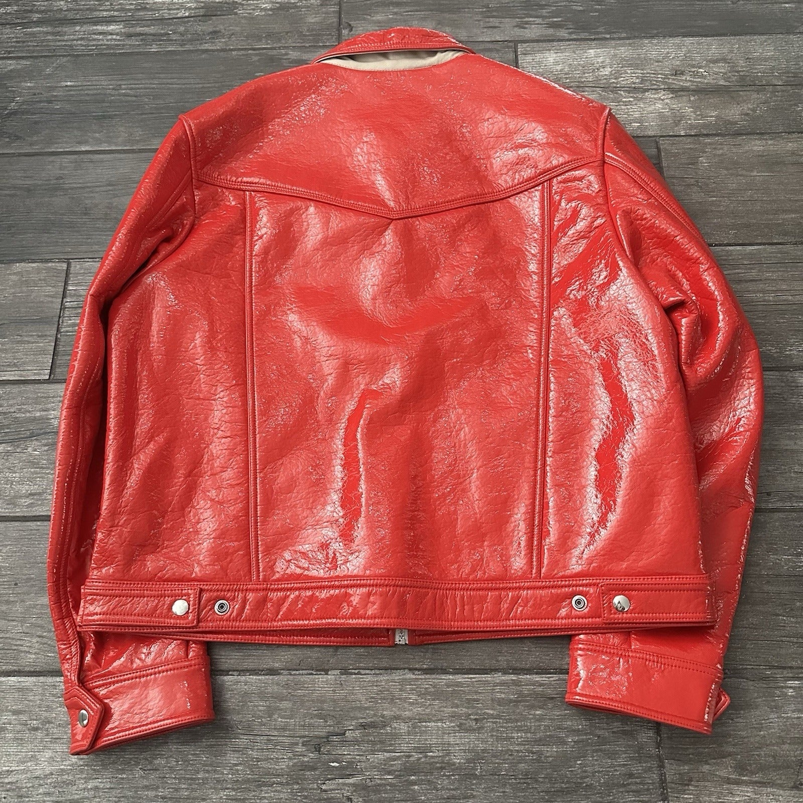 DIESEL J-LOU VINYL-EFFECT RED TRUCKER JACKET ZIP UP SZ 2XL FAUX LEATHER (J) Yesterday's Fits Clothing Fashion Vintage Streetwear Fashion Item