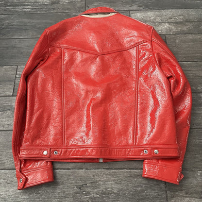 DIESEL J-LOU VINYL-EFFECT RED TRUCKER JACKET ZIP UP SZ 2XL FAUX LEATHER (J) Yesterday's Fits Clothing Fashion Vintage Streetwear Fashion Item