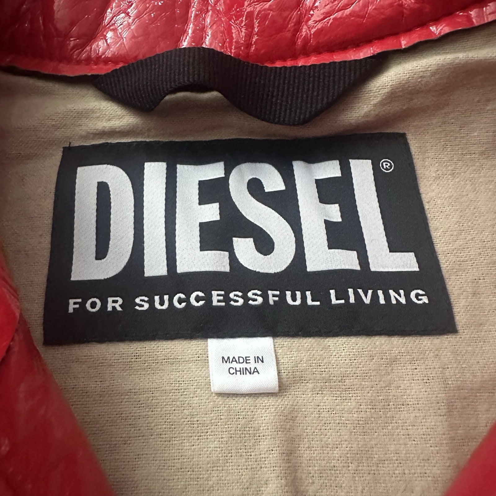 DIESEL J-LOU VINYL-EFFECT RED TRUCKER JACKET ZIP UP SZ 2XL FAUX LEATHER (J) Yesterday's Fits Clothing Fashion Vintage Streetwear Fashion Item