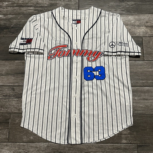 TOMMY HILFIGER AWAKE MERCEDES F1 GEORGE WHITE STRIPED BASEBALL JERSEY SZ 2XL Yesterday's Fits Clothing Fashion Vintage Streetwear Fashion Item