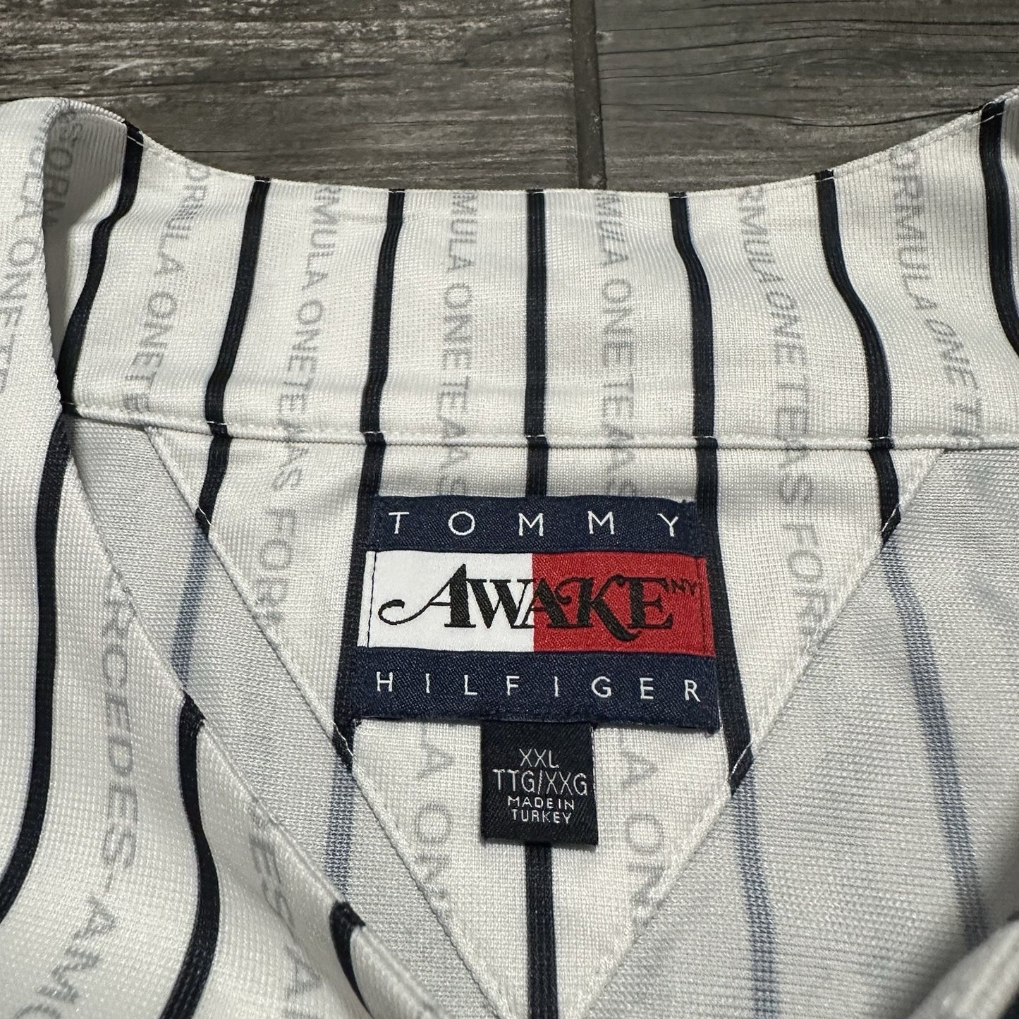 TOMMY HILFIGER AWAKE MERCEDES F1 GEORGE WHITE STRIPED BASEBALL JERSEY SZ 2XL Yesterday's Fits Clothing Fashion Vintage Streetwear Fashion Item