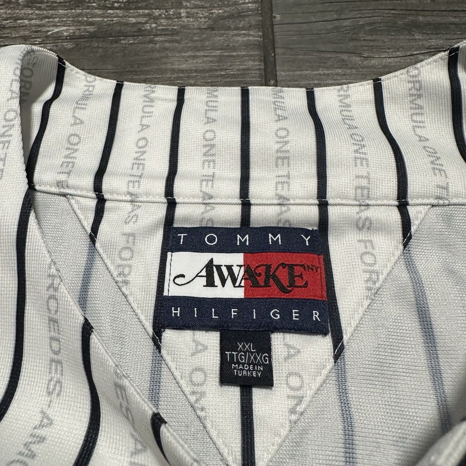 TOMMY HILFIGER AWAKE MERCEDES F1 GEORGE WHITE STRIPED BASEBALL JERSEY SZ 2XL Yesterday's Fits Clothing Fashion Vintage Streetwear Fashion Item