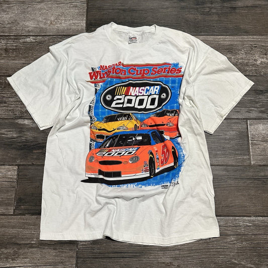 VTG 2000 NASCAR WINSTON CUP SERIES WHITE RACING T-SHIRT SZ XL CHECKERED FLAG Yesterday's Fits Clothing Fashion Vintage Streetwear Fashion Item