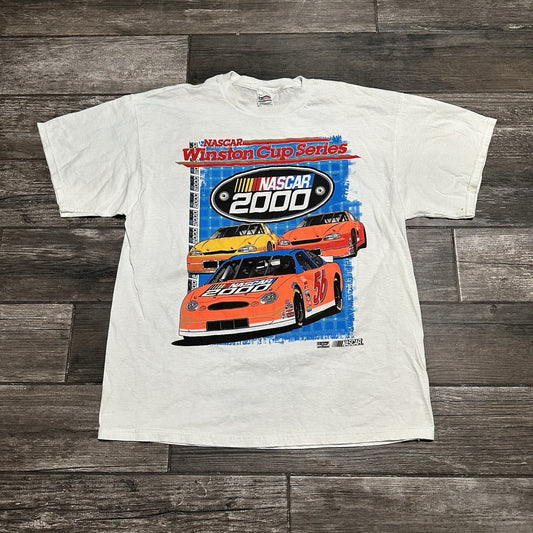 VTG 2000 NASCAR WINSTON CUP SERIES WHITE RACING T-SHIRT SZ XL CHECKERED FLAG Yesterday's Fits Clothing Fashion Vintage Streetwear Fashion Item