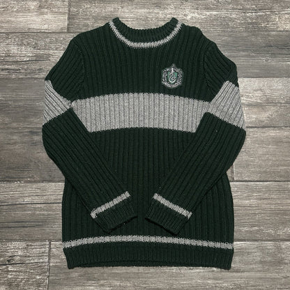 HARRY POTTER SLYTHERIN GREEN GREY HEAVY CABLE KNIT SWEATER SZ S WIAZRDS Yesterday's Fits Clothing Fashion Vintage Streetwear Fashion Item