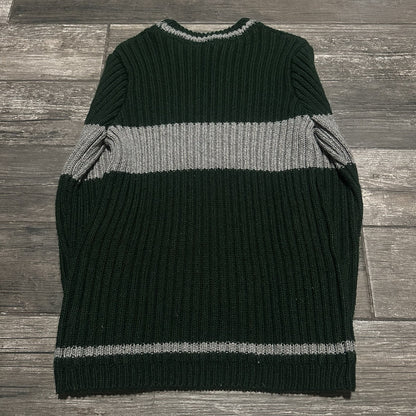 HARRY POTTER SLYTHERIN GREEN GREY HEAVY CABLE KNIT SWEATER SZ S WIAZRDS Yesterday's Fits Clothing Fashion Vintage Streetwear Fashion Item