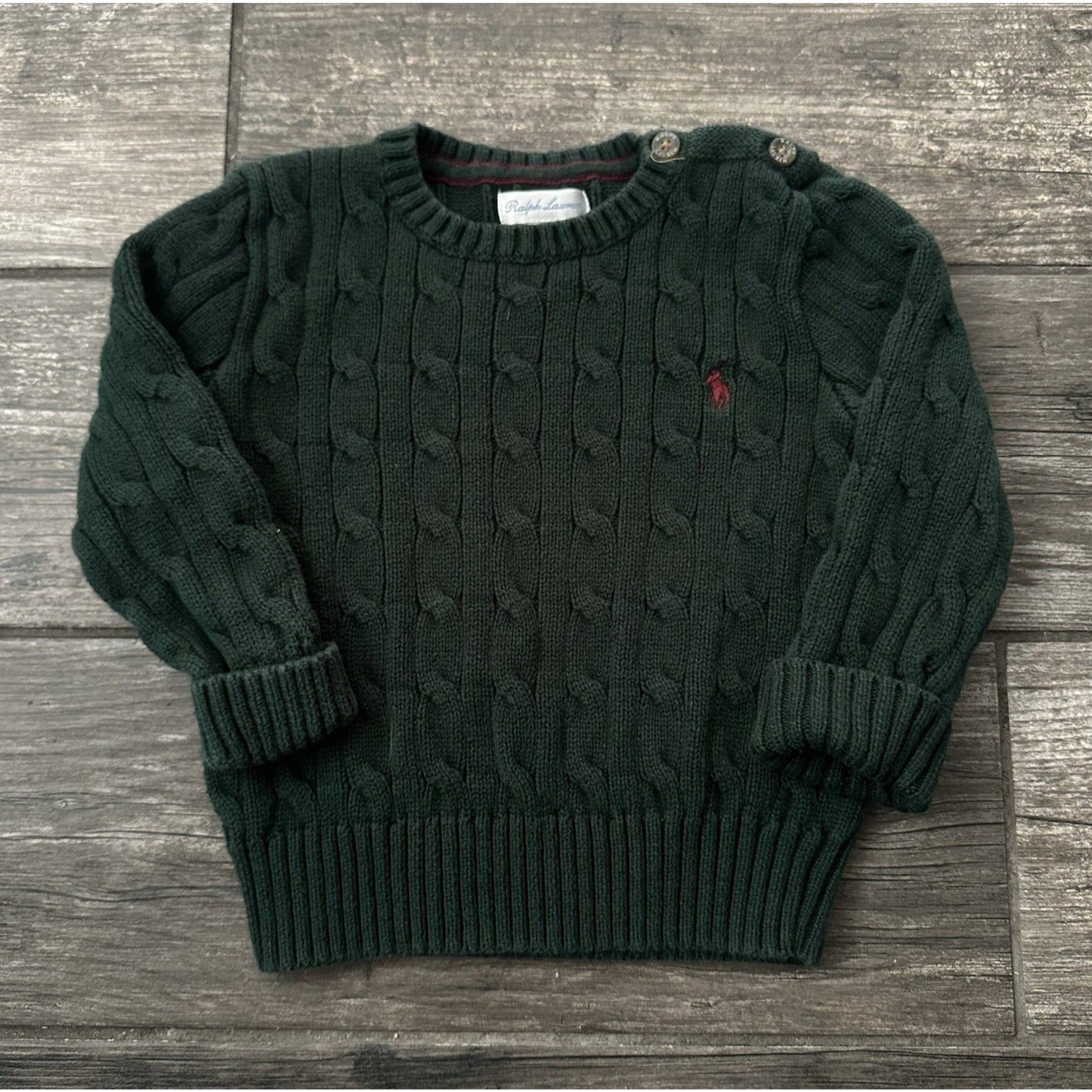 POLO RALPH LAUREN GREEN KNIT SWEATER BABY 24M 24-MOS GREEN PULLOVER Yesterday's Fits Clothing Fashion Vintage Streetwear Fashion Item