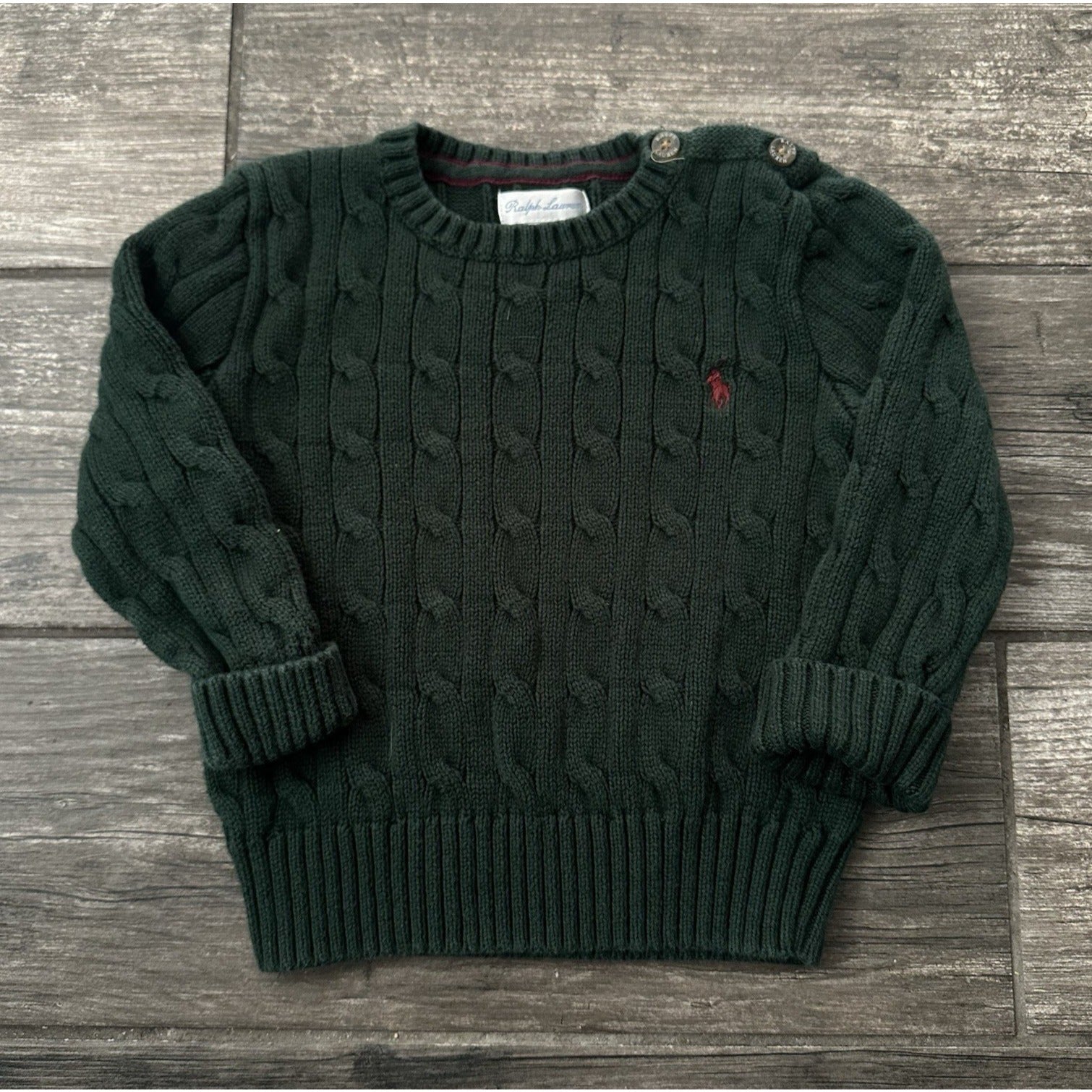 POLO RALPH LAUREN GREEN KNIT SWEATER BABY 24M 24-MOS GREEN PULLOVER Yesterday's Fits Clothing Fashion Vintage Streetwear Fashion Item