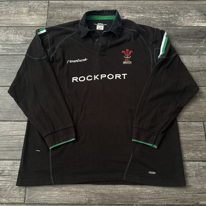 2002 REEBOK WALES RUGBY BLACK JERSEY LONG SLEEVE SHIRT SZ L WRU CYMRU Yesterday's Fits Clothing Fashion Vintage Streetwear Fashion Item