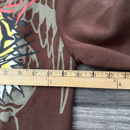 ED HARDY BROWN PULLOVER HOODIE SWEATSHIRT SZ M TIGER LOS ANGELES RHINESTONE Yesterday's Fits Clothing Fashion Vintage Streetwear Fashion Item