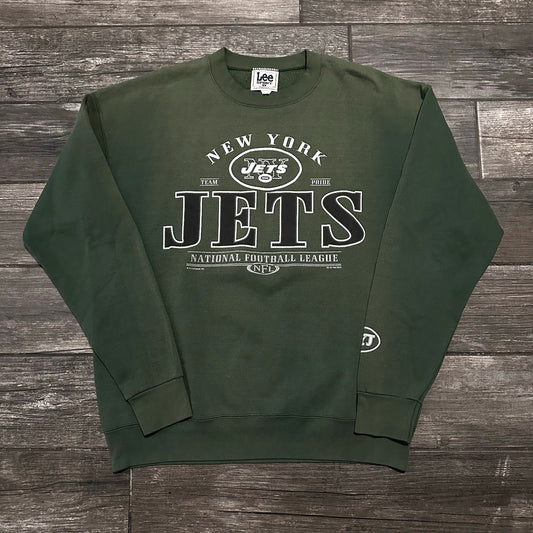 VTG 1999 LEE SPORT NEW YORK JETS FADED FOOTBALL GREEN SWEATSHIRT SZ L NFL USA Yesterday's Fits Clothing Fashion Vintage Streetwear Fashion Item