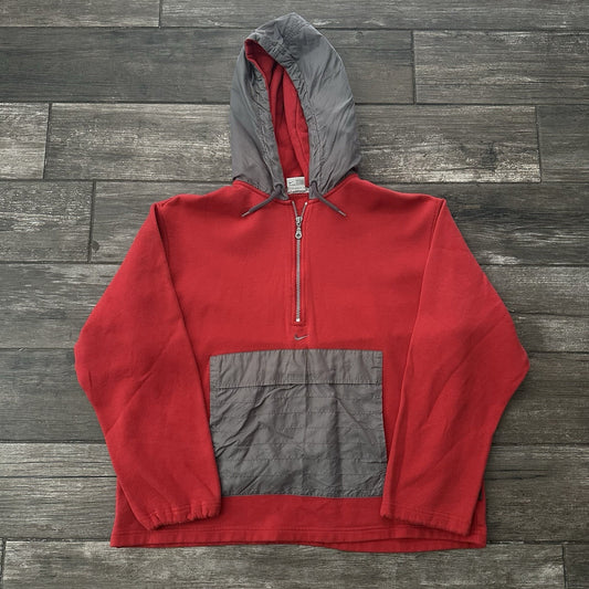 VTG NIKE PULLOVER RED GREY 1/2 SWEATSHIRT HOODIE SZ M KANGAROO POUCH Yesterday's Fits Clothing Fashion Vintage Streetwear Fashion Item