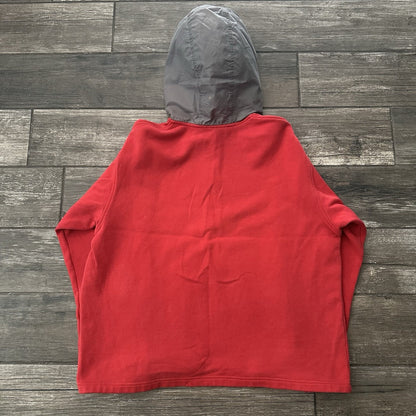 VTG NIKE PULLOVER RED GREY 1/2 SWEATSHIRT HOODIE SZ M KANGAROO POUCH Yesterday's Fits Clothing Fashion Vintage Streetwear Fashion Item