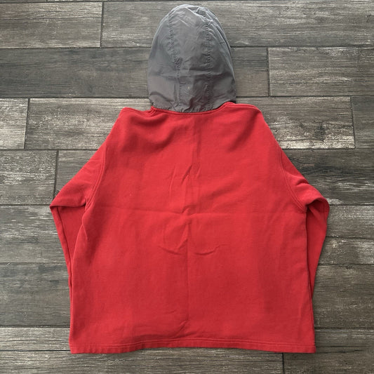 VTG NIKE PULLOVER RED GREY 1/2 SWEATSHIRT HOODIE SZ M KANGAROO POUCH Yesterday's Fits Clothing Fashion Vintage Streetwear Fashion Item