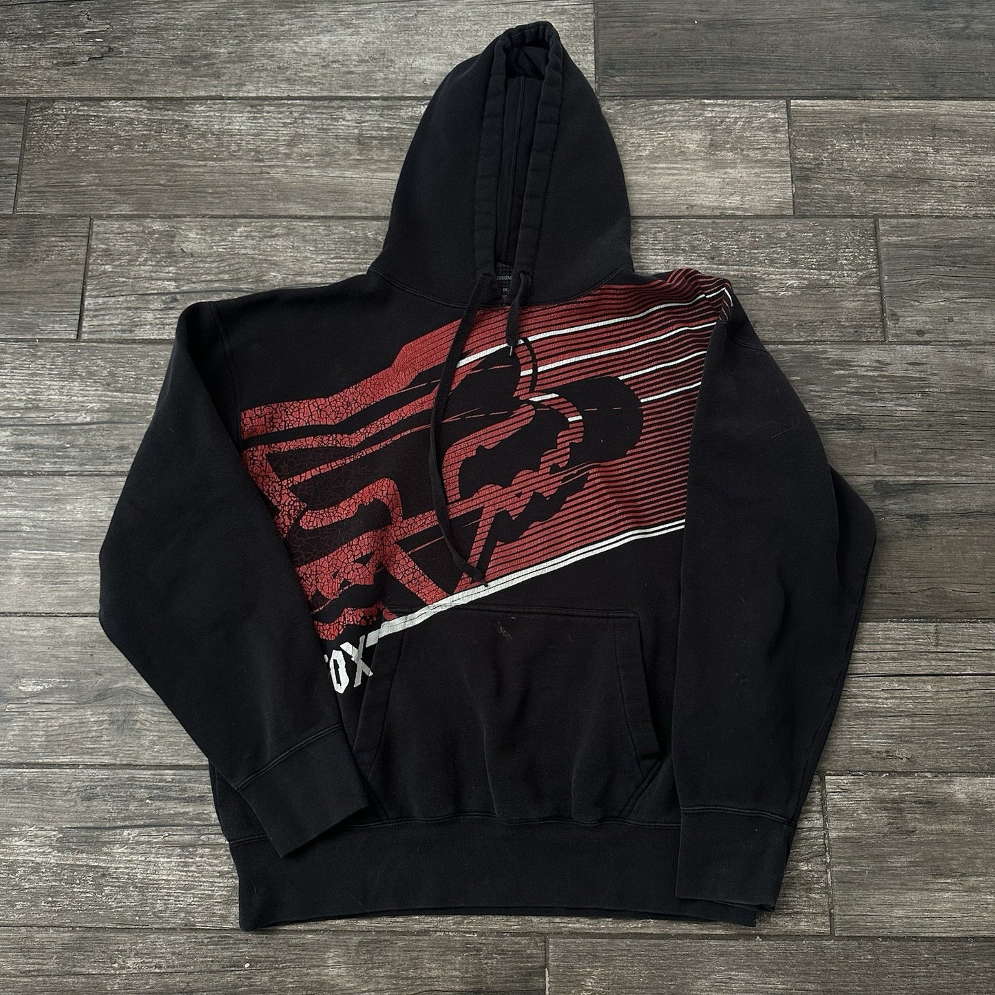 Y2K FOX RACING BLACK RED PULLOVER HOODIE SWEATSHIRT SZ 2XL DISTRESSED