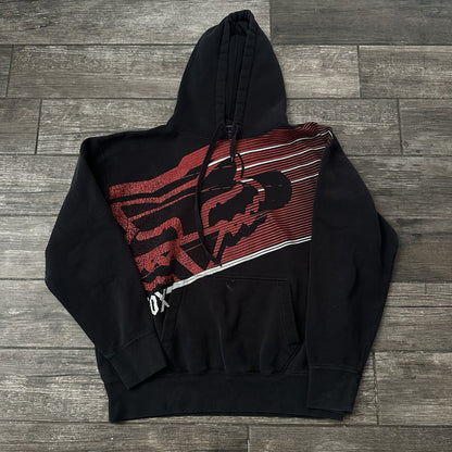 Y2K FOX RACING BLACK RED PULLOVER HOODIE SWEATSHIRT SZ 2XL DISTRESSED