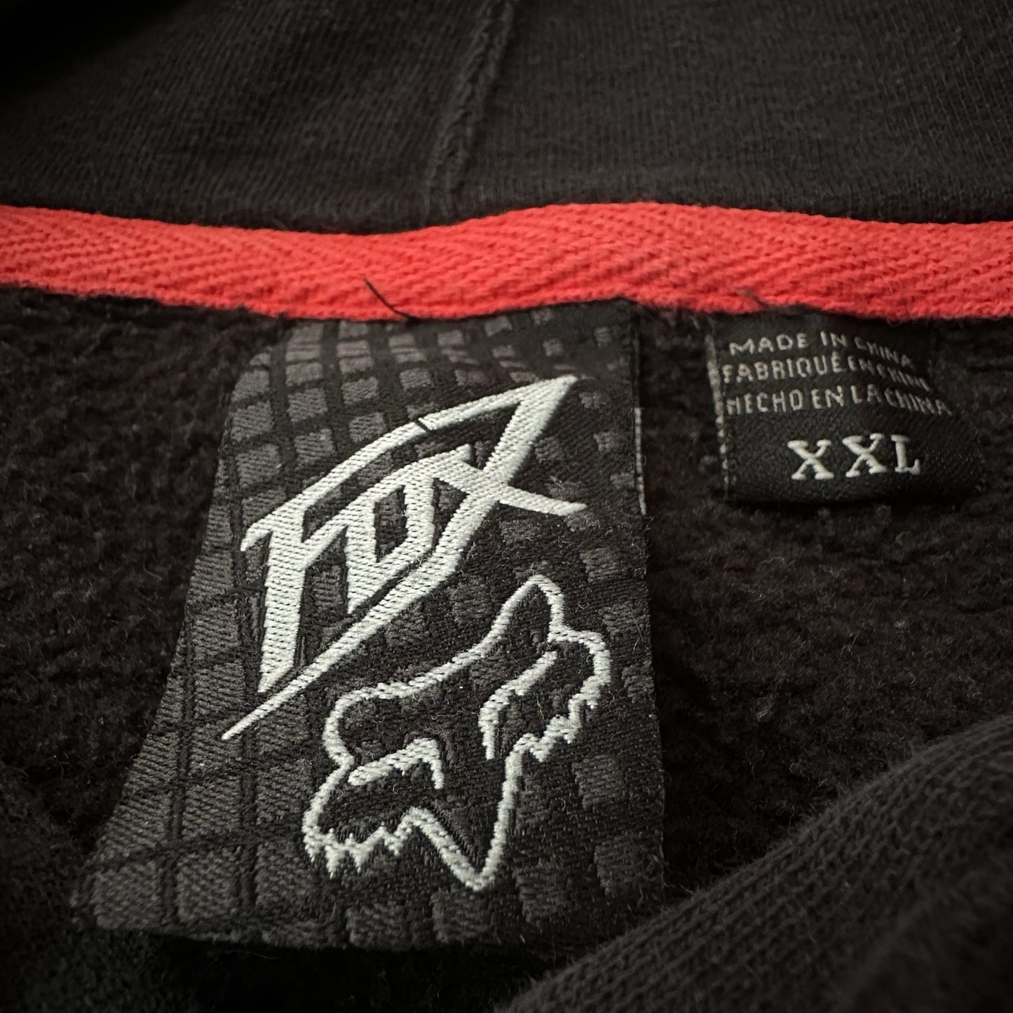 Y2K FOX RACING BLACK RED PULLOVER HOODIE SWEATSHIRT SZ 2XL DISTRESSED