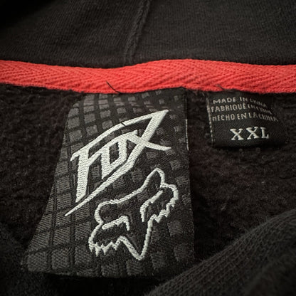 Y2K FOX RACING BLACK RED PULLOVER HOODIE SWEATSHIRT SZ 2XL DISTRESSED