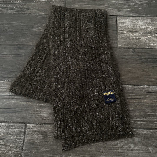 RUGBY POLO RALPH LAUREN MOHAIR CABLE KNIT DARK GREY BLEND SCARF WINTER WARM Yesterday's Fits Clothing Fashion Vintage Streetwear Fashion Item