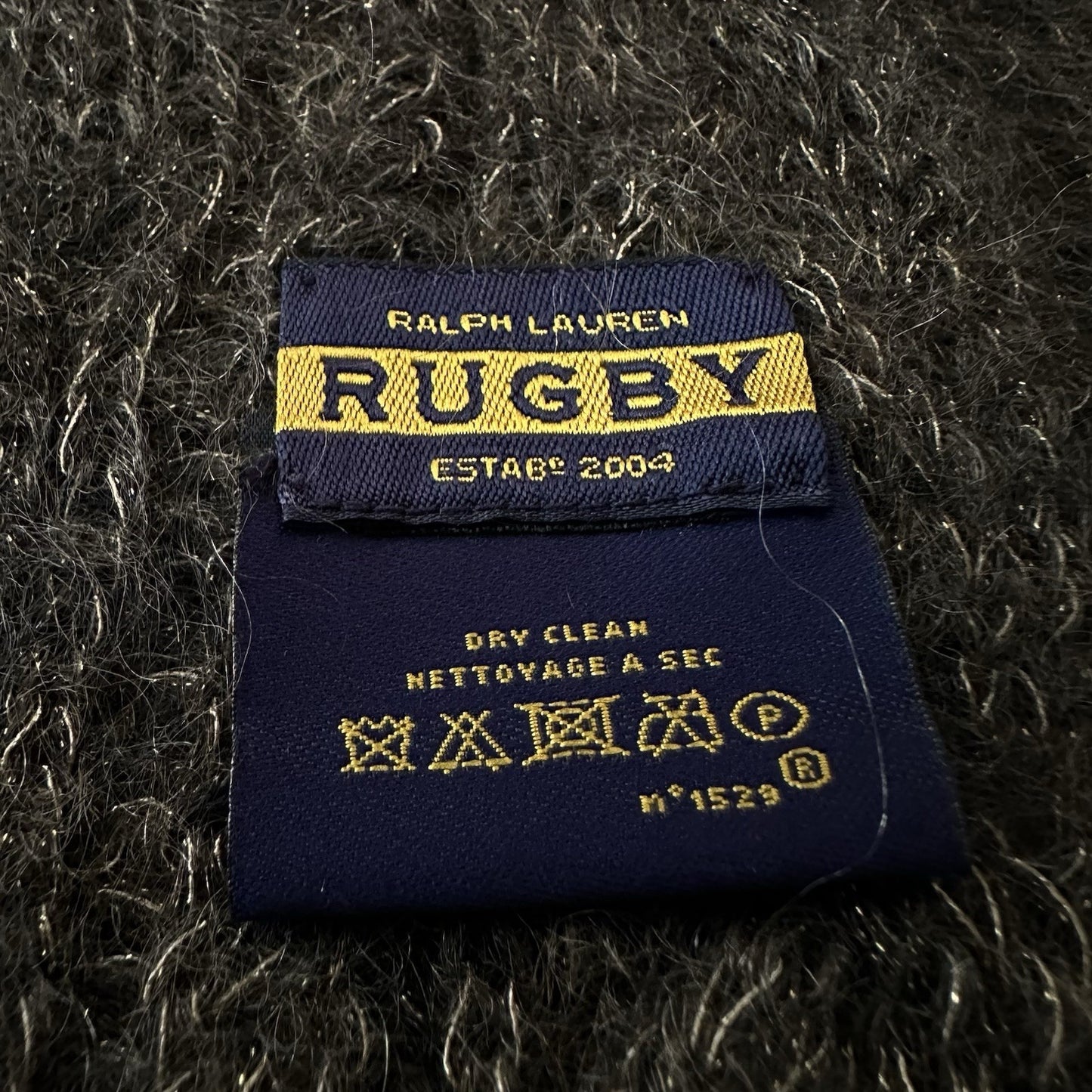 RUGBY POLO RALPH LAUREN MOHAIR CABLE KNIT DARK GREY BLEND SCARF WINTER WARM Yesterday's Fits Clothing Fashion Vintage Streetwear Fashion Item