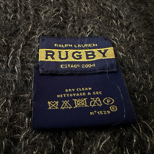RUGBY POLO RALPH LAUREN MOHAIR CABLE KNIT DARK GREY BLEND SCARF WINTER WARM Yesterday's Fits Clothing Fashion Vintage Streetwear Fashion Item