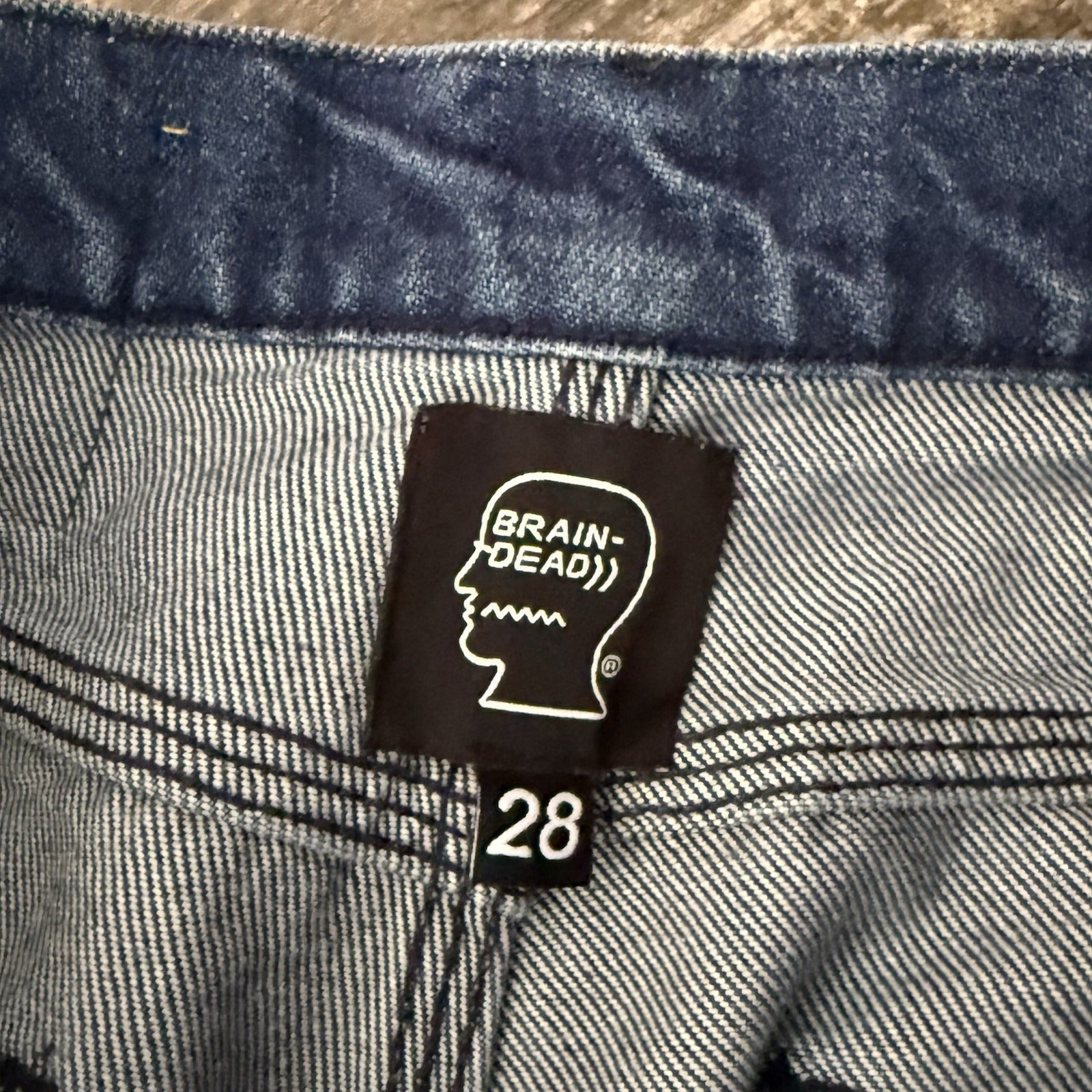 BRAIN DEAD HEAD PRINT AOP DOUBLE KNEE DENIM CARPENTER PANTS SZ 28 UTILITY JEANS Yesterday's Fits Clothing Fashion Vintage Streetwear Fashion Item