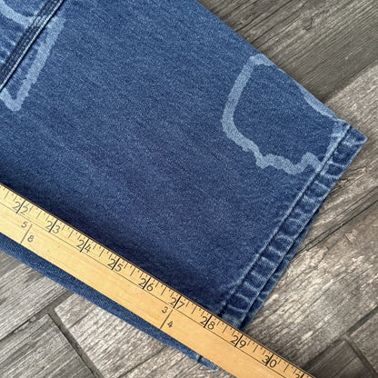 BRAIN DEAD HEAD PRINT AOP DOUBLE KNEE DENIM CARPENTER PANTS SZ 28 UTILITY JEANS Yesterday's Fits Clothing Fashion Vintage Streetwear Fashion Item