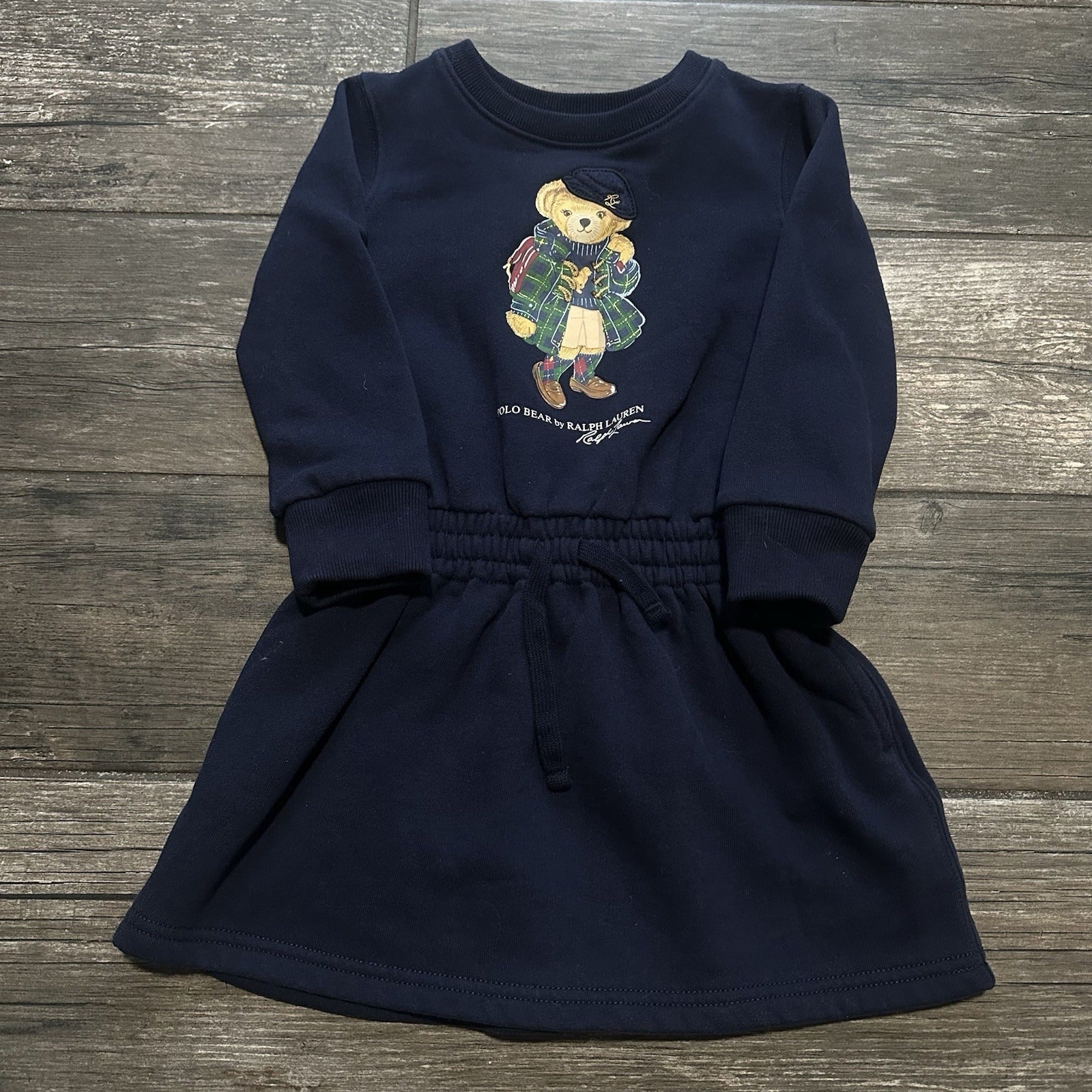 POLO RALPH LAUREN BEAR SWEATSHIRT SWEATER-DRESS SZ GIRLS 2 NAVY BLUE Yesterday's Fits Clothing Fashion Vintage Streetwear Fashion Item