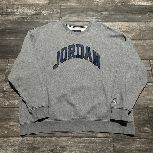 AIR JORDAN HEATHER GRAY CHRISTMAS SWEATSHIRT PULLOVER BASKETBALL XXL PLAID LOGO Yesterday's Fits Clothing Fashion Vintage Streetwear Fashion Item