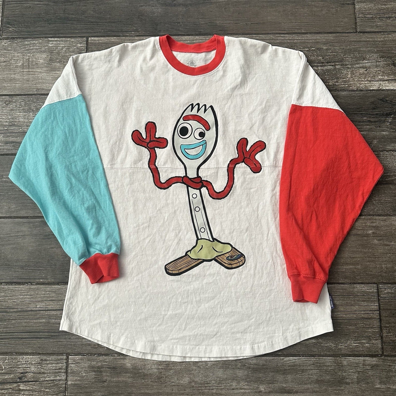 DISNEY SPIRIT JERSEY TOY STORY FORKY LONG SLEEVE SHIRT WHITE RED BLUE SZ L Yesterday's Fits Clothing Fashion Vintage Streetwear Fashion Item
