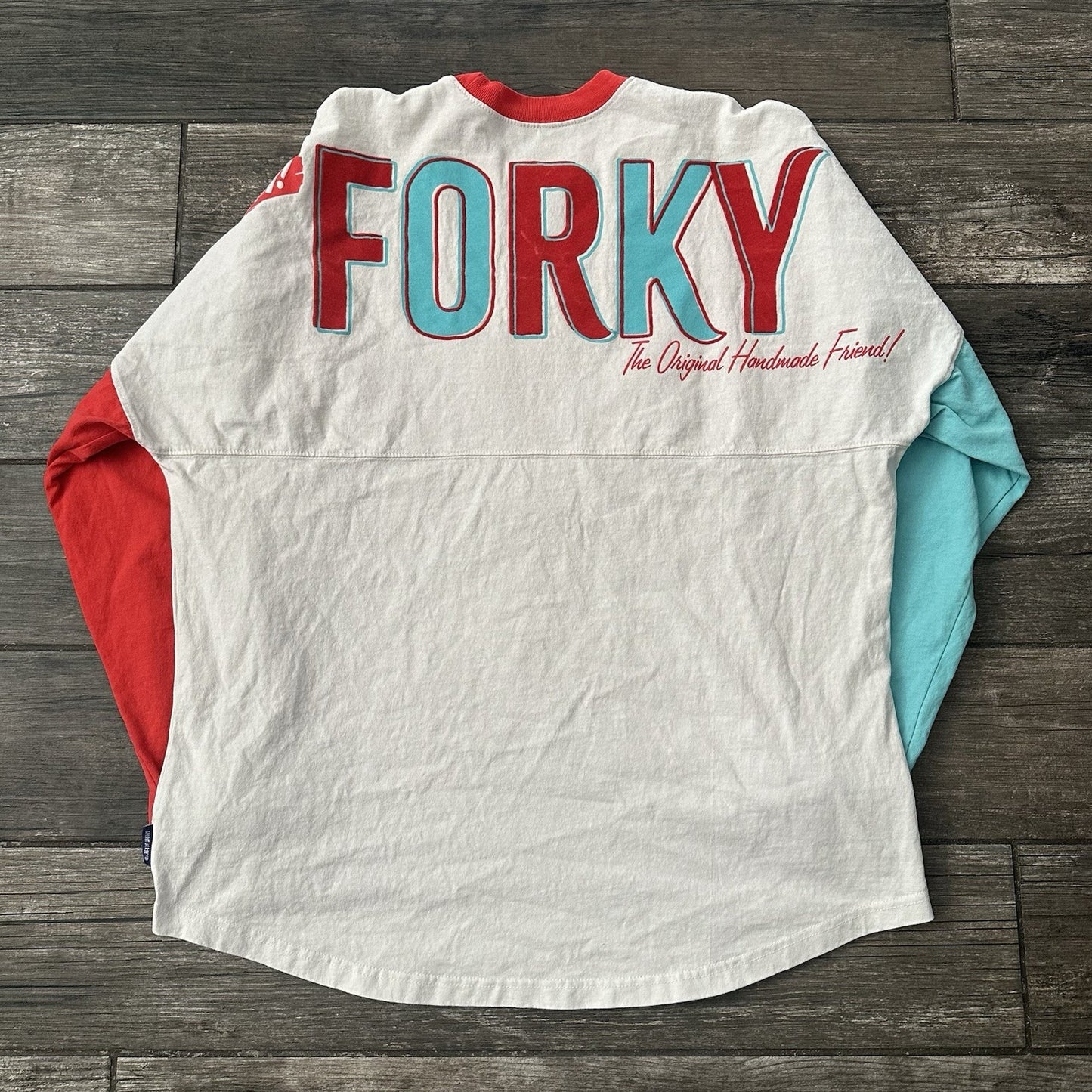 DISNEY SPIRIT JERSEY TOY STORY FORKY LONG SLEEVE SHIRT WHITE RED BLUE SZ L Yesterday's Fits Clothing Fashion Vintage Streetwear Fashion Item