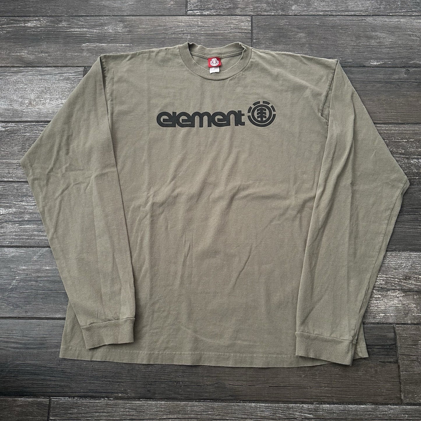Y2K ELEMENT LONG SLEEVE SKATE TEE T-SHIRT TAN KHAKI SPELL OUT LOGO SZ XL Yesterday's Fits Clothing Fashion Vintage Streetwear Fashion Item