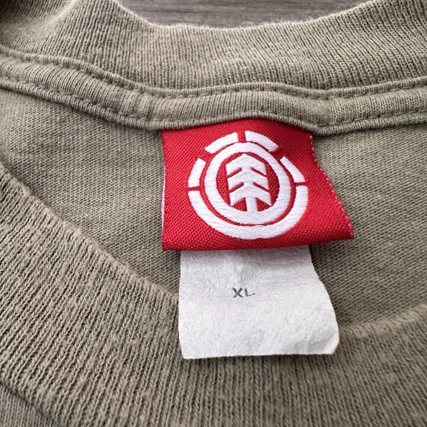Y2K ELEMENT LONG SLEEVE SKATE TEE T-SHIRT TAN KHAKI SPELL OUT LOGO SZ XL Yesterday's Fits Clothing Fashion Vintage Streetwear Fashion Item