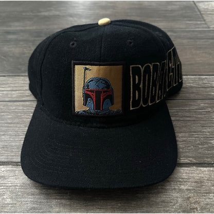 VTG STAR WARS BOBBA FETT BLOCK HEAD CHARACTER BLACK SNAPBACK MOVIE PROMO HAT Yesterday's Fits Clothing Fashion Vintage Streetwear Fashion Item