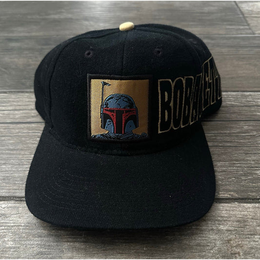 VTG STAR WARS BOBBA FETT BLOCK HEAD CHARACTER BLACK SNAPBACK MOVIE PROMO HAT Yesterday's Fits Clothing Fashion Vintage Streetwear Fashion Item