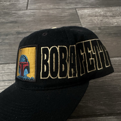 VTG STAR WARS BOBBA FETT BLOCK HEAD CHARACTER BLACK SNAPBACK MOVIE PROMO HAT Yesterday's Fits Clothing Fashion Vintage Streetwear Fashion Item