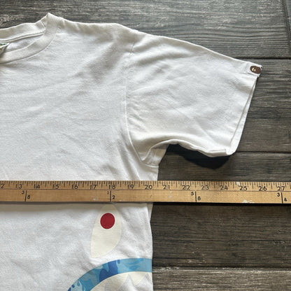 BAPE A BATHING APE DUAL SHARK FACE WHITE BLUE ACCENTS T-SHIRT TEE SZ M Yesterday's Fits Clothing Fashion Vintage Streetwear Fashion Item