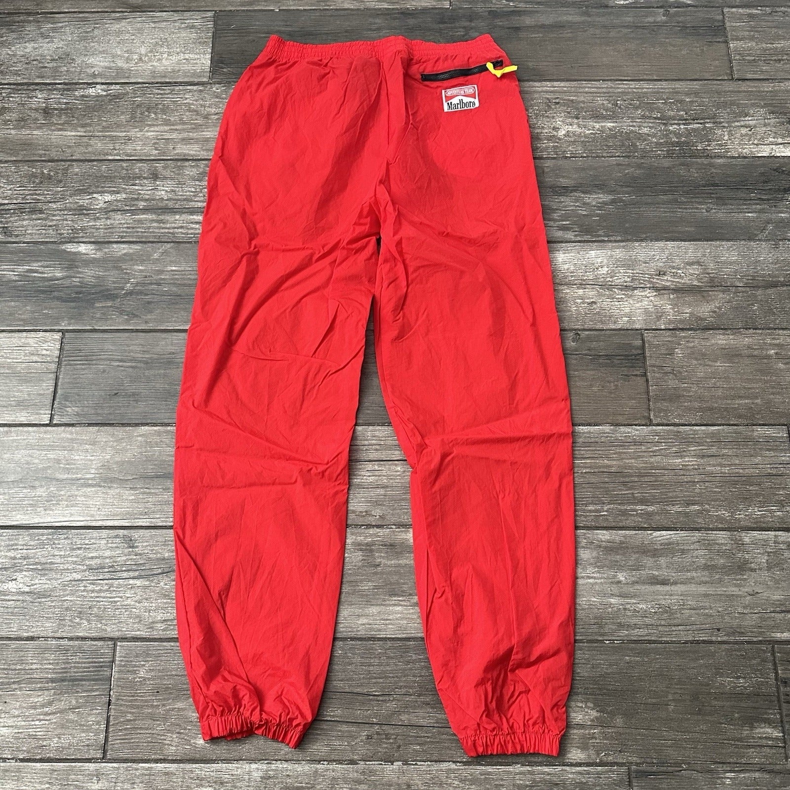 VTG 90s MARLBORO WINDBREAKER JOGGER STYLE TRACK PANTS RED PROMO SZ L Yesterday's Fits Clothing Fashion Vintage Streetwear Fashion Item