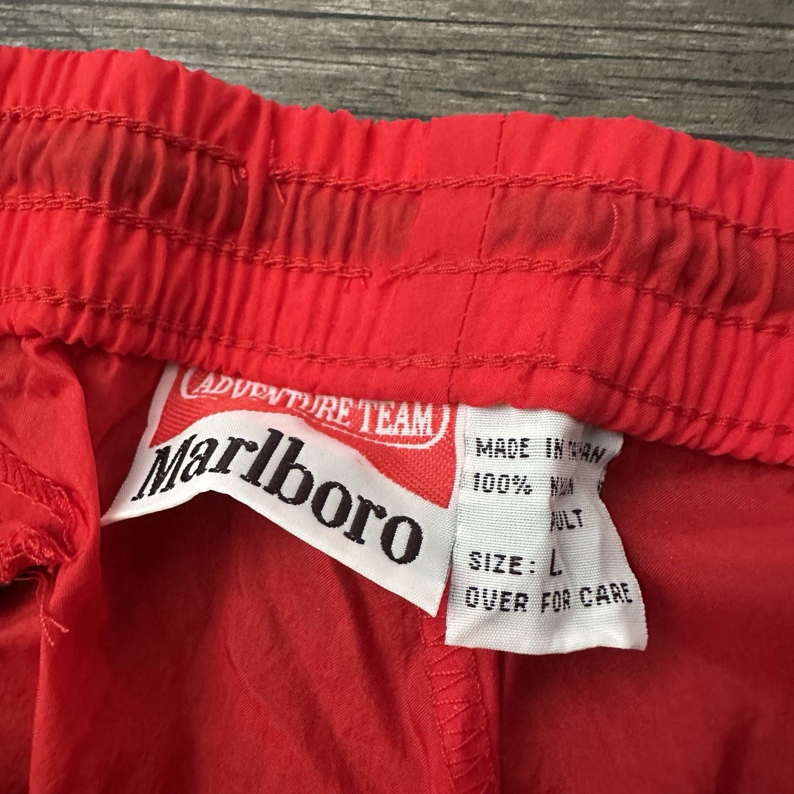 VTG 90s MARLBORO WINDBREAKER JOGGER STYLE TRACK PANTS RED PROMO SZ L Yesterday's Fits Clothing Fashion Vintage Streetwear Fashion Item