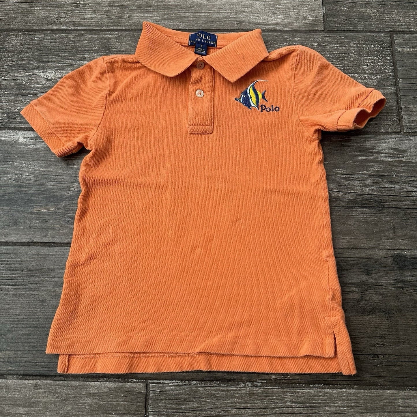 POLO RALPH LAUREN ORANGE FISH COLLARD SHIRT YOUTH KIDS SZ 5 1/4 BUTTON Yesterday's Fits Clothing Fashion Vintage Streetwear Fashion Item
