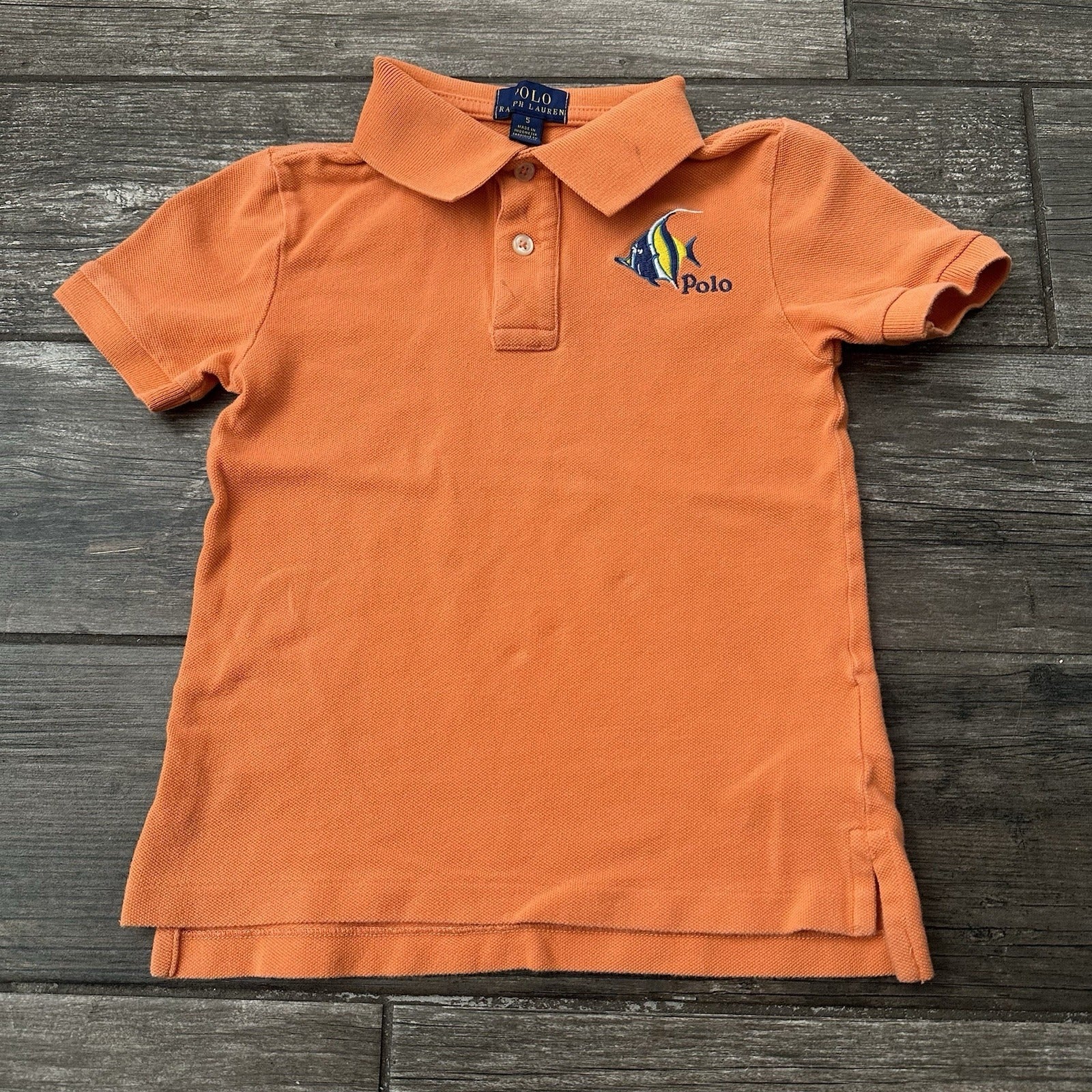 POLO RALPH LAUREN ORANGE FISH COLLARD SHIRT YOUTH KIDS SZ 5 1/4 BUTTON Yesterday's Fits Clothing Fashion Vintage Streetwear Fashion Item
