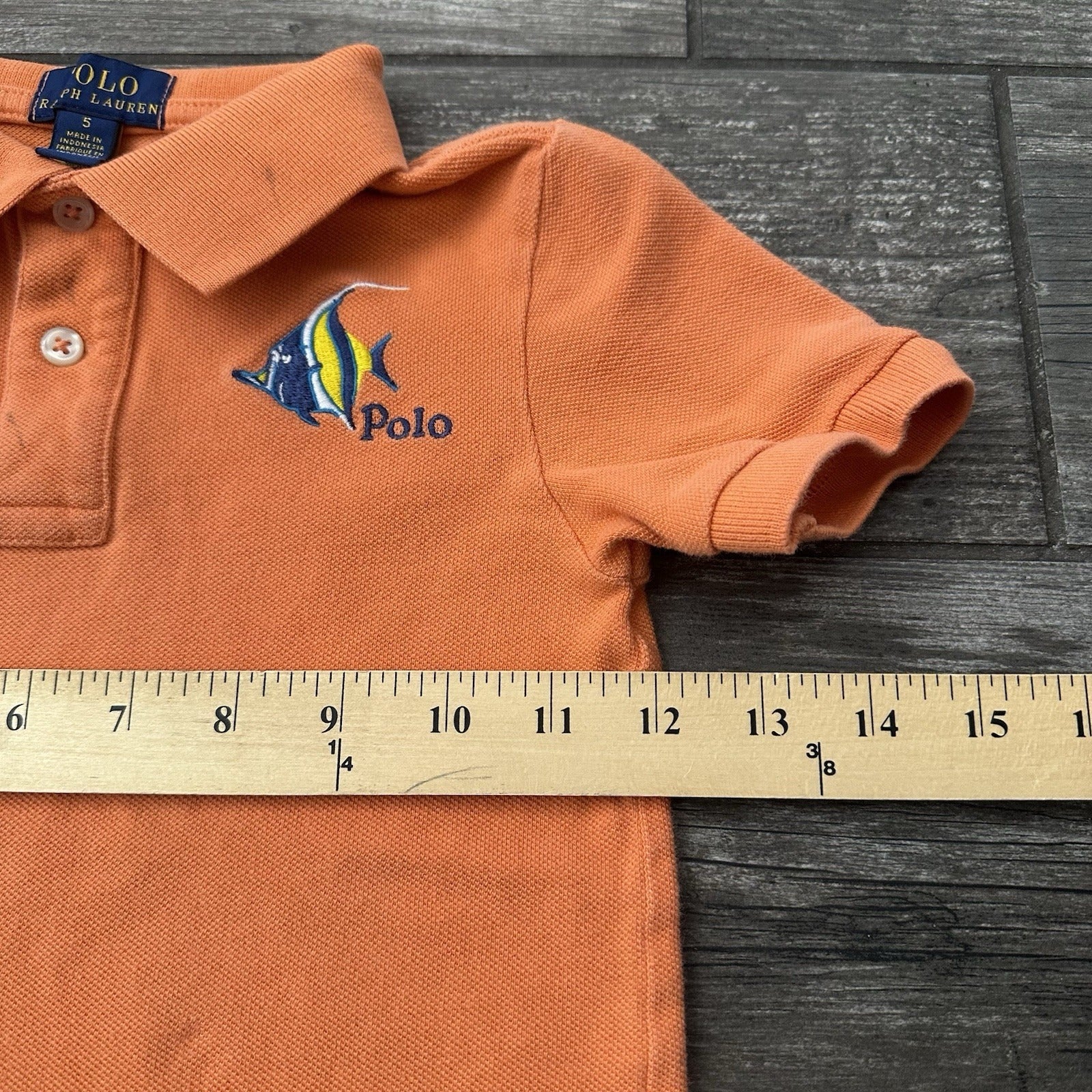 POLO RALPH LAUREN ORANGE FISH COLLARD SHIRT YOUTH KIDS SZ 5 1/4 BUTTON Yesterday's Fits Clothing Fashion Vintage Streetwear Fashion Item
