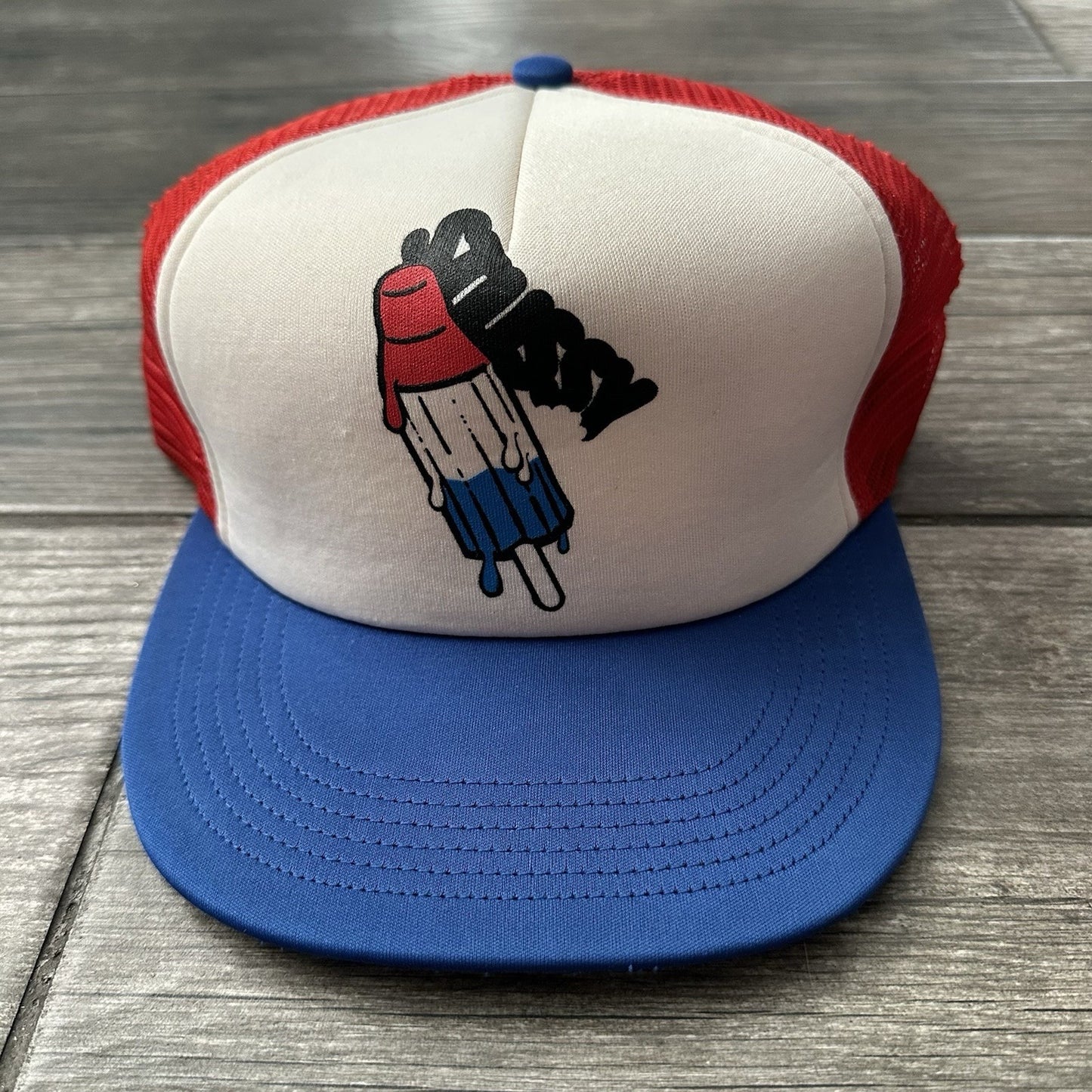 SAMPLE Y2K STUSSY ICECREAM POPSICLE RED WHITE BLUE TRUCKER SNAPBACK HAT NEW Yesterday's Fits Clothing Fashion Vintage Streetwear Fashion Item