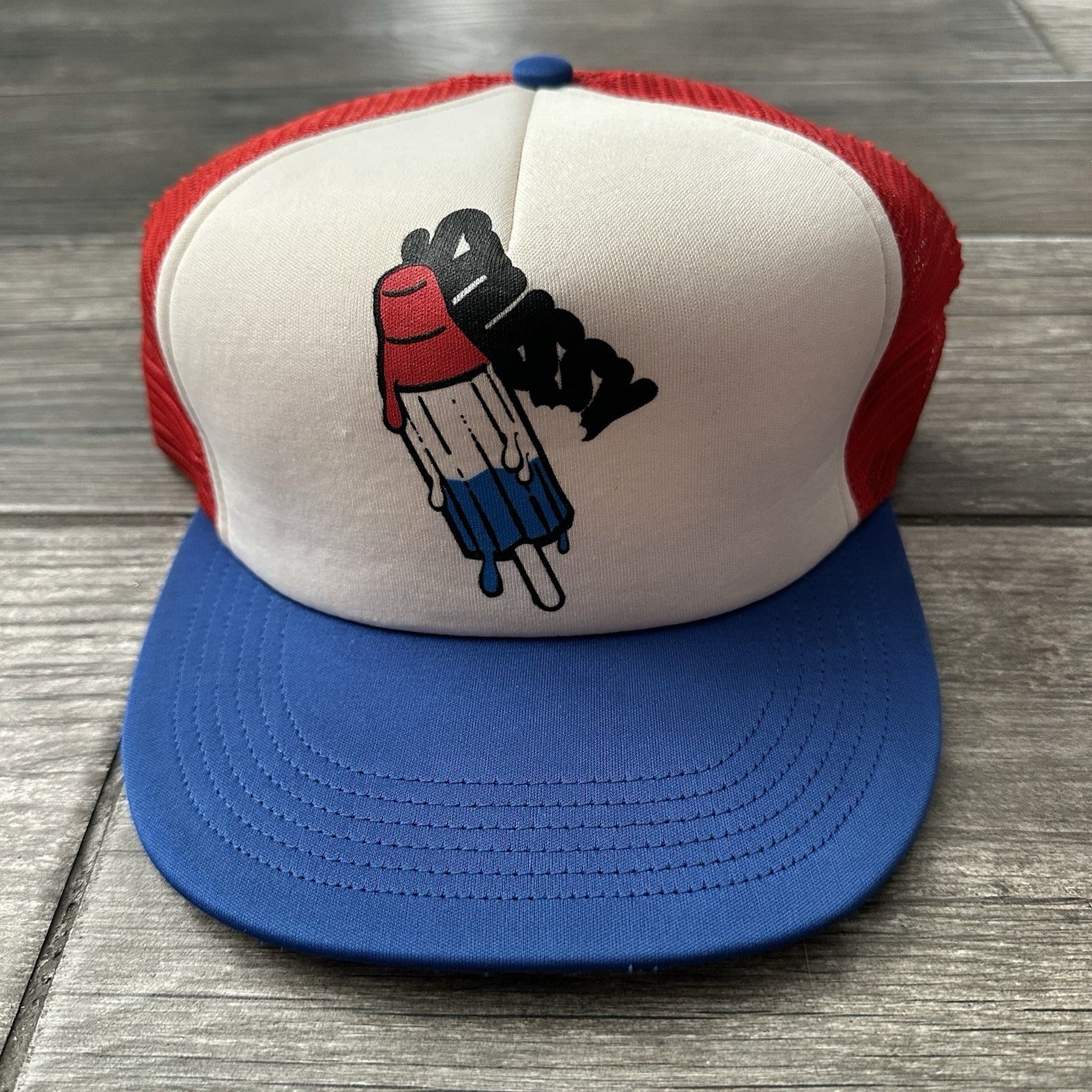SAMPLE Y2K STUSSY ICECREAM POPSICLE RED WHITE BLUE TRUCKER SNAPBACK HAT NEW Yesterday's Fits Clothing Fashion Vintage Streetwear Fashion Item