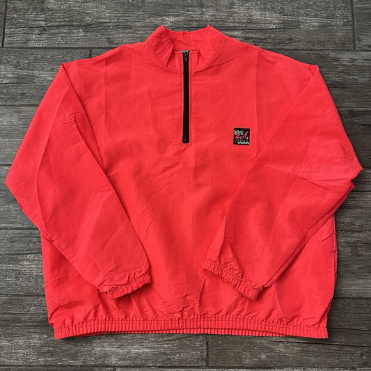 VTG 80s SURF STYLE 1/4 ZIP PULLOVER WINDBREAKER JACKET SZ L BLACK ACCENTS NEON Yesterday's Fits Clothing Fashion Vintage Streetwear Fashion Item