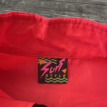 VTG 80s SURF STYLE 1/4 ZIP PULLOVER WINDBREAKER JACKET SZ L BLACK ACCENTS NEON